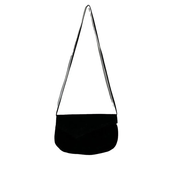 Vintage 90s Suede Purse with Thin Shoulder Strap Black 11” X 7” - Picture 5 of 6